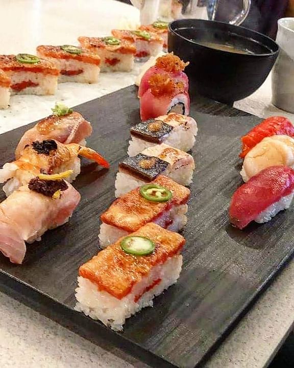Aburi oshi salmon sushi